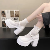 Wexleyjesus Chunky Platform High Heels Pumps Women Autumn Pu Leather Ankle Buckle Mary Jane Shoes Woman Thick Heeled White Lolita Shoes