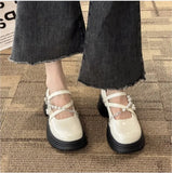 Wexleyjesus Thick Soled Mary Jane Shoes for Women 2024 New Sweet Buckle Loafers Pearl Chain Round Toe Platform Dress Lolita Shoes Pumps