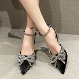 Wexleyjesus  Shiny Crystal Bowtie Pumps Women Fashion Ankle Strap High Heels Party Shoes Woman  Summer Pointed Toe Sandals Mujer