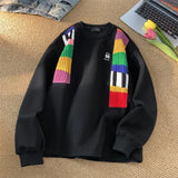 Wexleyjesus Rainbow Knit Patchwork Sweatshirts Trend Embroidery Crew-neck Men Women Pullover Sweatshirt Streetwear Coouple Clothing Casual