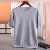 Wexleyjesus 100% Merino Wool Short Sleeved Men's Round Neck Pullover Vest Spring Summer Solid Color Knitted Half Sleeve Sweater