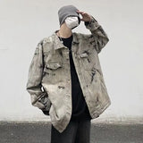 Wexleyjesus Men Gray Tie-dye Denim Jackets Coats Loose Vintage Jeans Jackets New Autumn Hip Hop Denim Coats Outwear Casual Jeans Coats