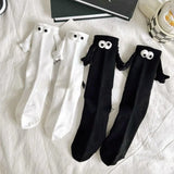 Wexleyjesus Fashionable And Creative Magnetic Socks Black And White Cartoon Couples Medium Sleeve Socks Magnetic 3D Hand In Hand Fun Socks