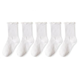 Wexleyjesus 5 pair /Lot Socks for Women Ruffle Cotton Middle Tube Ankle Short Breathable Black White set Spring Autumn