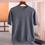 Wexleyjesus 100% Merino Wool Short Sleeved Men's Round Neck Pullover Vest Spring Summer Solid Color Knitted Half Sleeve Sweater