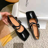 Wexleyjesus New Spring Women Pumps Natural Leather 22-24.5cm Length Cowhide+pigskin Full Leather Buckle Mary Jane Shoes Thick Heels