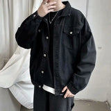 Wexleyjesus Black Denim Short Jacket Men Turn Down Collar Bomber Jacket Jeans Coats Casual Pockets Overalls Streetwear Man Clothing Outwear