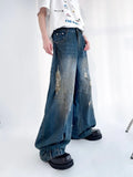 Wexleyjesus Hip Hop Ripped Jeans Men High Street Male Distressed Denim Wide Leg Pants Casual Trousers Vintage Streetwear Loose