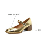 Wexleyjesus New Spring Cow Leather Women Shoes Square Toe Women Pumps Fashion Retro Mary Jane Shoes for Women High Heels Casual Ladies Shoes