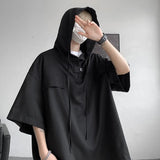 Wexleyjesus 5 Colors Summer Hooded T shirt Men Korean Half Sleeve Pullover Streetwear Loose T-shirt Tops Drawstring Men Clothing 5XL-M