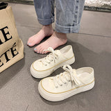 Wexleyjesus 2024 Spring/Summer/Autumn New Thick Sole Round Head Canvas Shoes for Female Students Casual Korean Board Shoes