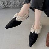 Wexleyjesus Women Fur Cotton Shoes Pointed Toe Suede Flats Snow Boots Woman Trend Short Plush Warm Loafers Shoes Fashion New Mujer Botas