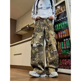 Wexleyjesus Snake Print Cargo Pants Hip-hop Design High Street Work Trousers Vintage Street Trousers Men's Women's Wide Leg Pants