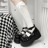 wexleyjesus  Punk Metal Chain Platform Lolita Shoes Women Patent Leather Mary Jane Shoes Woman Japanese Style Flat Heels Ankle Straps Shoes