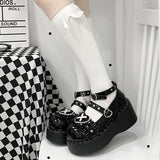 Wexleyjesus  Punk Metal Chain Platform Lolita Shoes Women Patent Leather Mary Jane Shoes Woman Japanese Style Flat Heels Ankle Straps Shoes