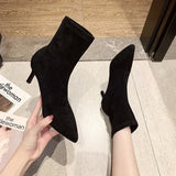 Wexleyjesus Luxury Women Beige Black Sock Boots Stiletto Thin High Heels Elastic knitting Boots Winter Stretch Fabric Boots Plus Size