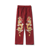 Wexleyjesus Men Women Sweat Pant Chinese Style Dragon Printed Trousers Jogger Drawstring Pants Streetwear Casual Sweatpant  Spring