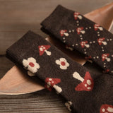 Wexleyjesus Thickened Warm Wool Socks Tube Socks Casual Socks Autumn and Winter Warm Comfortable Cotton Checkerboard Mushroom Cute Socks