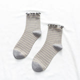 Wexleyjesus Korean Retro Plaid Lace Mid-tube Socks Girl Fungus Edge Color Lolita Cotton Socks Cute Socks  Socks Woman