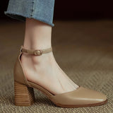 Wexleyjesus French Heeled Toe Sandals 2024 New Straight Buckle Strap Block Heel Square Toe Hollow Shoes