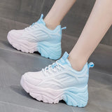 Wexleyjesus  Women's Mix Color Chunky Sneakers Spring Breathable Mesh Platform Sports Shoes Woman Lace Up Thick Sole Casual Shoes Mujer