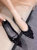 Wexleyjesus French Style Sequin Sexy Single Shoes Women Summer Shallow Opening New Flat Slip-on Shoes Female Fairy Beanie Gentle Shoes 2024