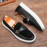 Wexleyjesus Fashion Men's Casual Slip-on Leather Shoes Men Classic Buckle Loafers Moccasins Mens Outdoor Board Shoe Driving Flats