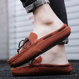 Wexleyjesus 2024 Half Slippers Mens Slip on Moccasins Suede Shoes Men Casual Driving Shoes Breathable Loafers Fashion Half Shoes Lazy Shoes