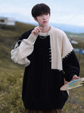 Wexleyjesus Knitted Sweater Men Pullover Oversize Sweaters Male Winter Harajuku Casual Streetwear Patchwork Autumn Hip Hop Spliced