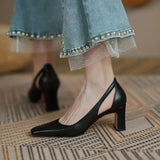 Wexleyjesus Chunky Heels Normal Leather Casual High Block Heel Nude Ladies Footwear Office Women's Shoes Square Toe Pumps on Heeled 39 Offer