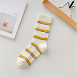 Wexleyjesus 5 Pairs Of Korean Autumn And Winter Yellow Striped Socks Cute Casual Pure Cotton Socks Women's Sports Warm Socks Set