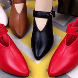 Wexleyjesus  - New Solid Color All-match High-heeled Shoes Women's Buckle Soft-faced Pointed Toe Thick-heeled Leather Shoes Women 2023