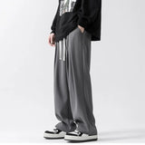 Wexleyjesus Spring All Season Casual Soft Solid Men's Cool Boys Drawstring Waist  Long Wide-legged Floor-length Straight-legged Pants