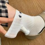 Wexleyjesus Fashionable And Creative Magnetic Socks Black And White Cartoon Couples Medium Sleeve Socks Magnetic 3D Hand In Hand Fun Socks