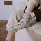 Wexleyjesus Warm Woman Socks Fashion Floral Embroidery Yellow Frilly Socks Women Harajuku Retro Wool Cashmere Thermal Warm Socks Women