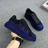 Wexleyjesus Luxury Designer Men's Glamour Blue Rhinestone Platform Prom Shoes Causal Flats Moccasins Male Rock Hip-hop Walking Sneakers