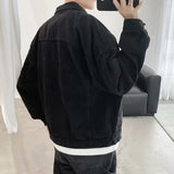 Wexleyjesus Black Denim Short Jacket Men Turn Down Collar Bomber Jacket Jeans Coats Casual Pockets Overalls Streetwear Man Clothing Outwear