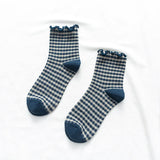 Wexleyjesus Korean Retro Plaid Lace Mid-tube Socks Girl Fungus Edge Color Lolita Cotton Socks Cute Socks  Socks Woman