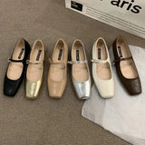 Wexleyjesus Summer New Brand Women Flats Fashion Square Toe Shallow Mary Jane Shoes Soft Casual Ballet Shoes Slingback Shoes Black