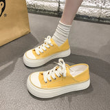 Wexleyjesus 2024 Spring/Summer/Autumn New Thick Sole Round Head Canvas Shoes for Female Students Casual Korean Board Shoes