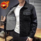 Wexleyjesus Male Jean Coats with Sheep Padding Men's Denim Jacket Wide Sleeves Black Padded Wool Warm Winter Outerwear Aesthetic Clothing G