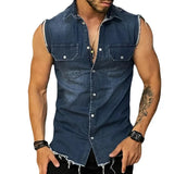 Wexleyjesus  Spring Summmer New Mens Denim Vest Ripped Jean Jacket Coats Waistcoat Men Sleeveless Jacket Male Tank S-Xxl