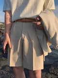 Wexleyjesus Korean Fashion Khaki Suit Ice Silk Shorts Men's Summer New High-end Casual Five Quarter Pants Male Clothing