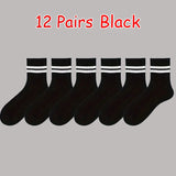 Wexleyjesus 6/12 Pairs New Fashion High Quality Men's Cotton Socks Breathable Round Neck Socks Mid Tube Socks Simple Women's Striped Socks