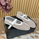 Wexleyjesus Summer Mesh Women's Ballet Mary Jane Shoes Fashionable Buckle Walking Shoes Round Toe Flats Sandals Ladies Loafers Shoes 2024