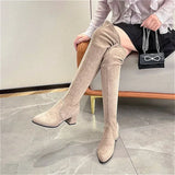 Wexleyjesus Over The Knee High Boots Women Pointed Toe High Heels Chelsea Snow Boots 2024 Trend Winter Suede Sexy Chunky Pumps Zapatos Mujer