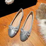 Wexleyjesus Elegant Round Toe Bowtie Flats Women Mixed Color Shoes Office Ladies Dress Slip On Moccasins Femme Cozy Loafers Silver Ballerina