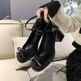 Wexleyjesus high-heeled shoes Cross tie bow shoes women's small leather shoes spring and autumn new women's single shoes
