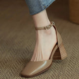 Wexleyjesus French Heeled Toe Sandals 2024 New Straight Buckle Strap Block Heel Square Toe Hollow Shoes