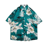 Wexleyjesus Men's Casual Beach Short Sleeve Standard-fit Floral Print Hawaiian Shirts Pocket-less Design Stylish Flowers Cotton Shirt B275